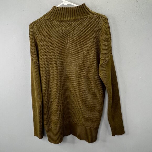 J Crew Cable Knit Fisherman Sweater S Oversized Olive Green Mock Neck Anglercore - Picture 4 of 7